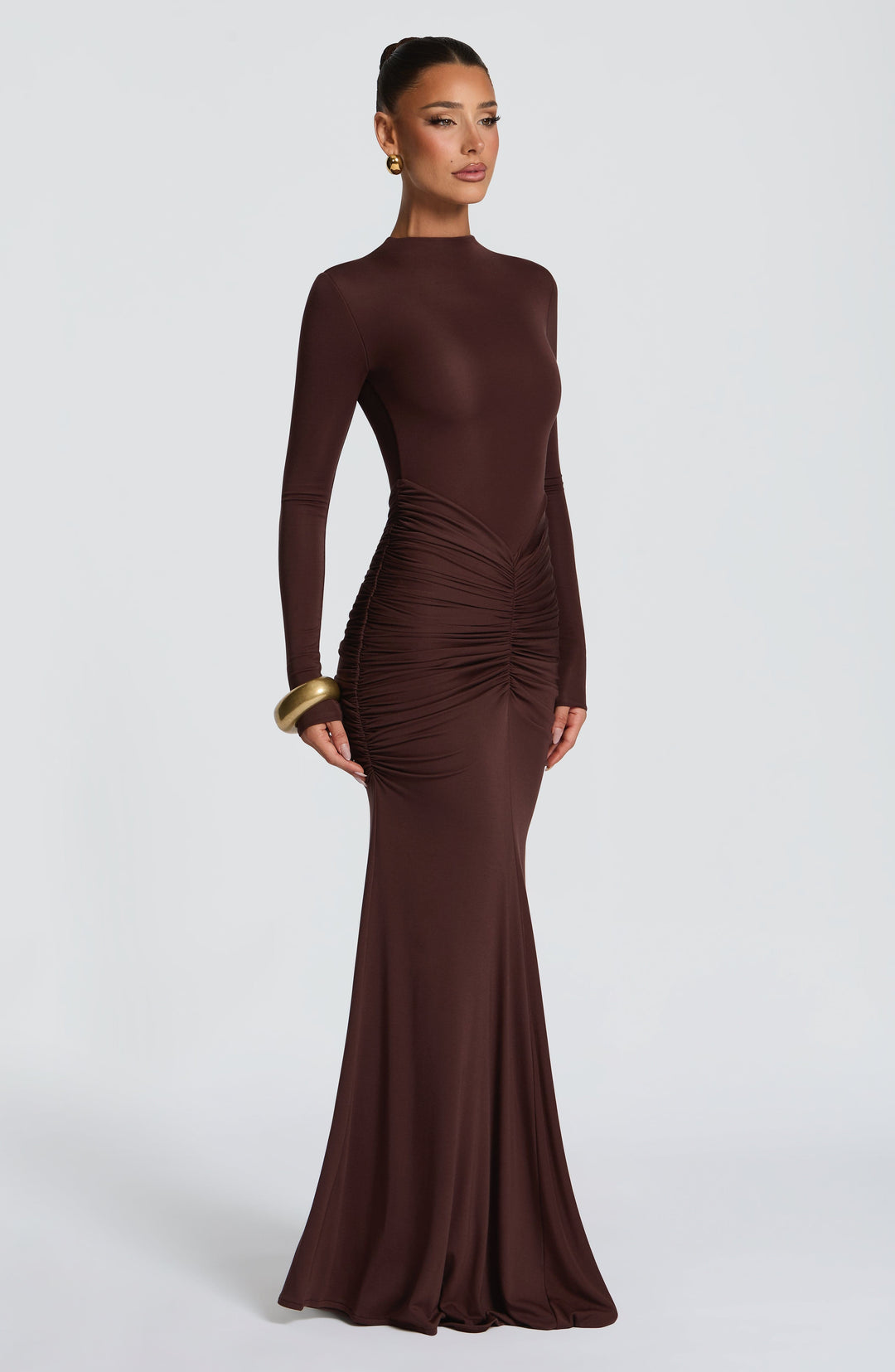 Rheaise Maxi Dress in Plum Brown by Clandour, product photo 2