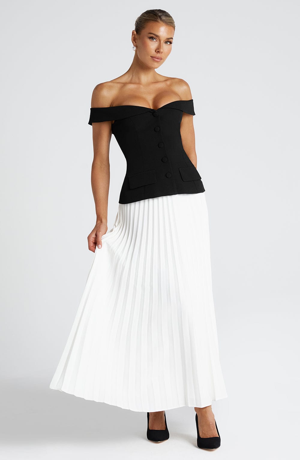 Rhealise Midi Skirt in Ivory by Clandour, product photo 4