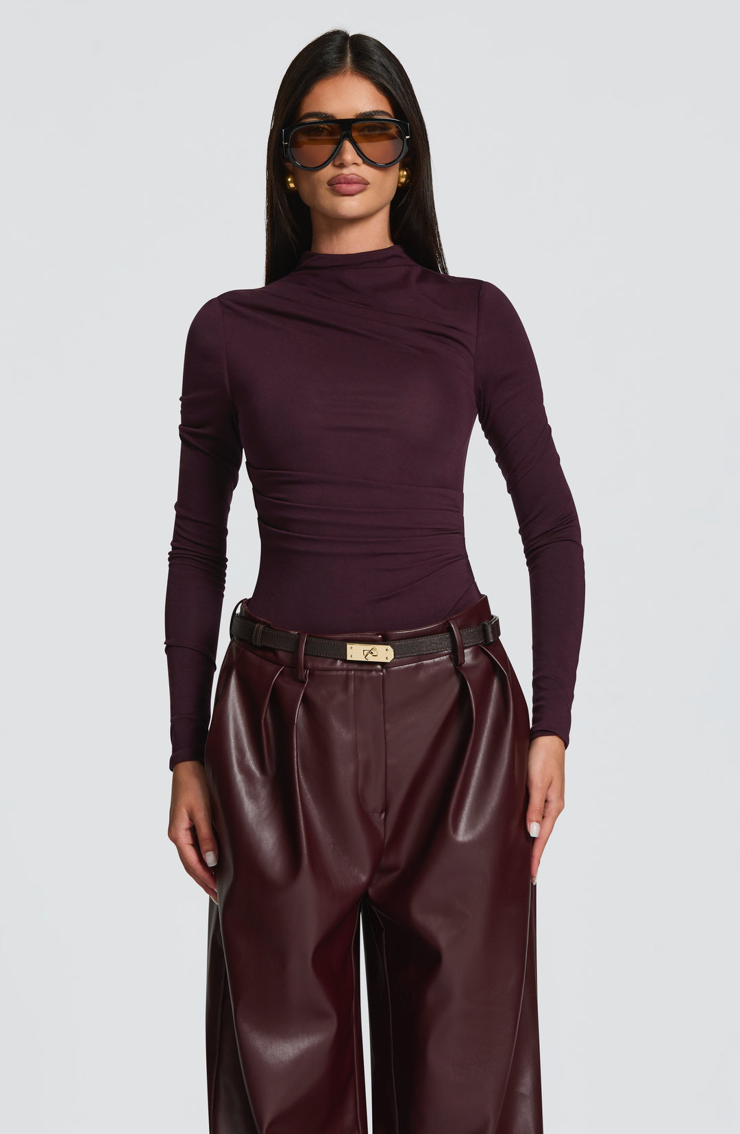 Rheamira Bodysuit in Plum by Clandour, product photo 1