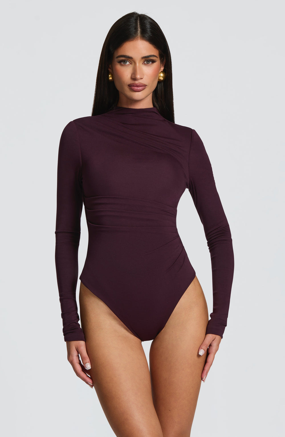 Rheamira Bodysuit in Plum by Clandour, product photo 2