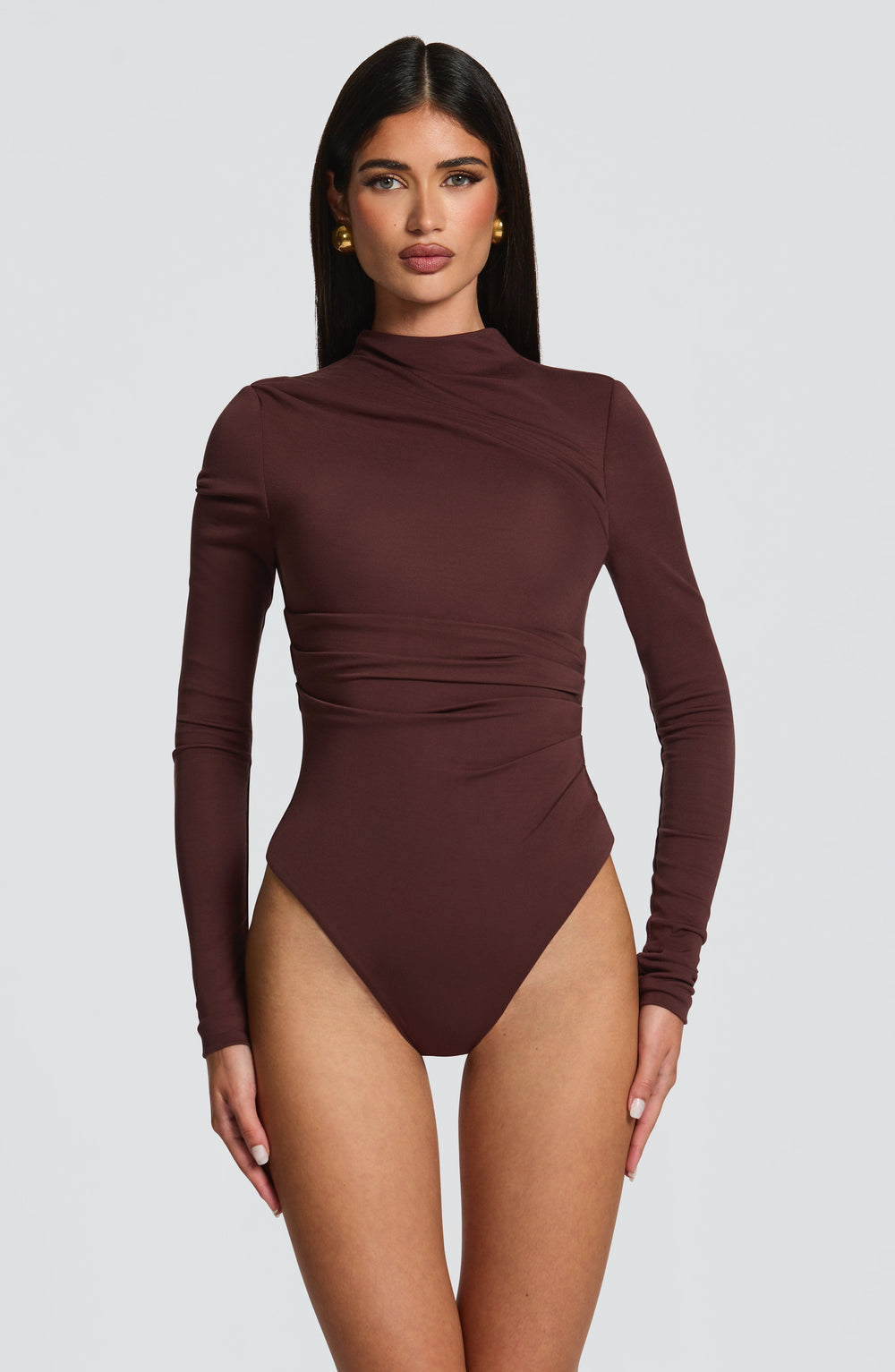 Rheamira Bodysuit in Plum Brown by Clandour, product photo 2