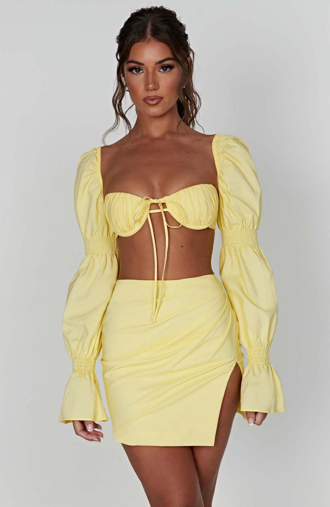 Rheanora Mini Skirt in Lemon by Clandour, product photo 4