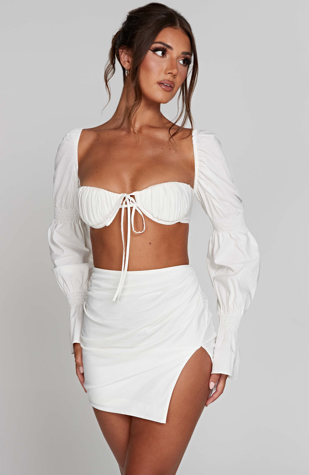 Rheanora Mini Skirt in White by Clandour, product photo 6