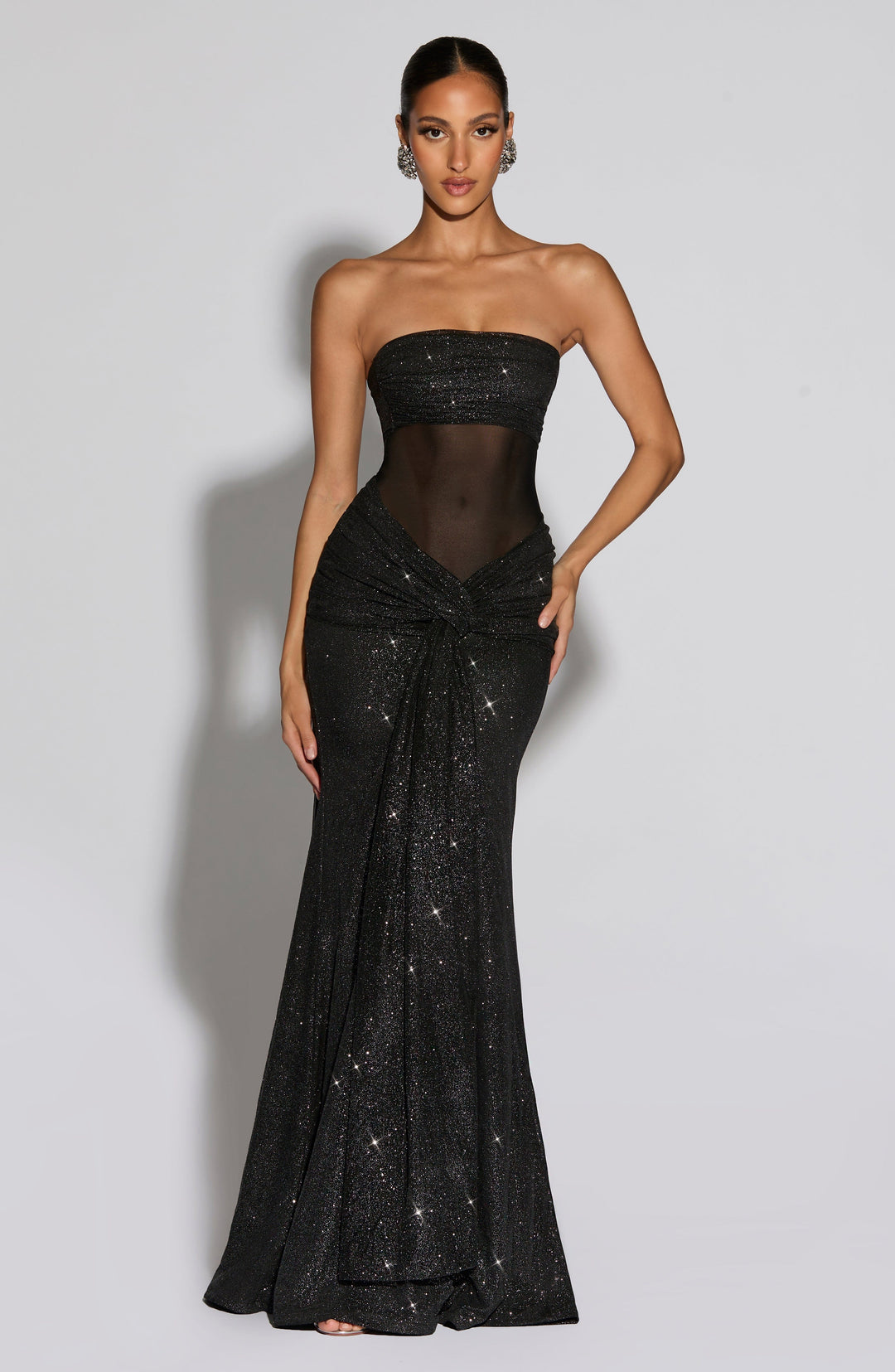 Rheara Maxi Dress in Black Sparkle by Clandour, product photo 1