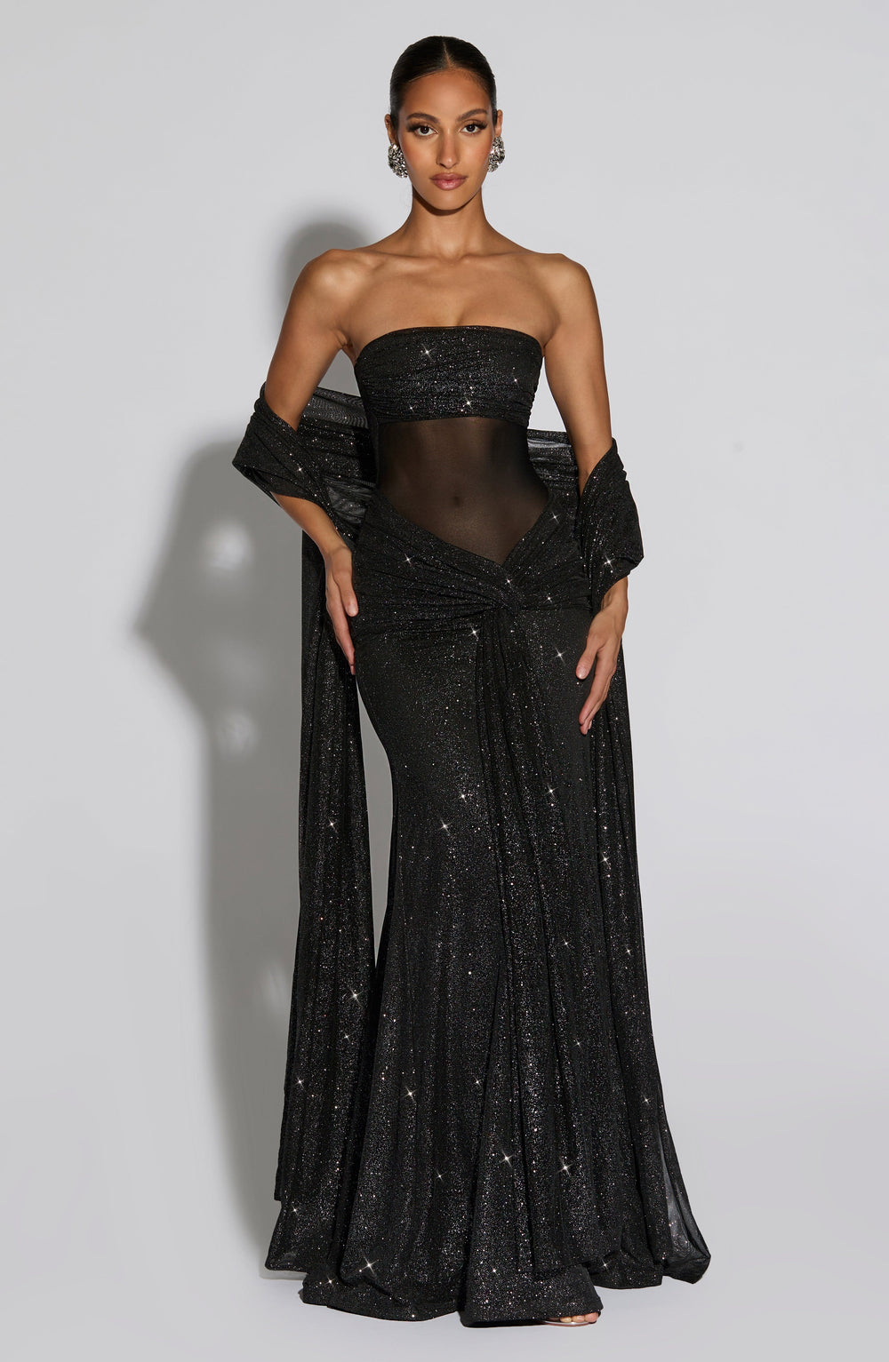 Rheara Maxi Dress in Black Sparkle by Clandour, product photo 2