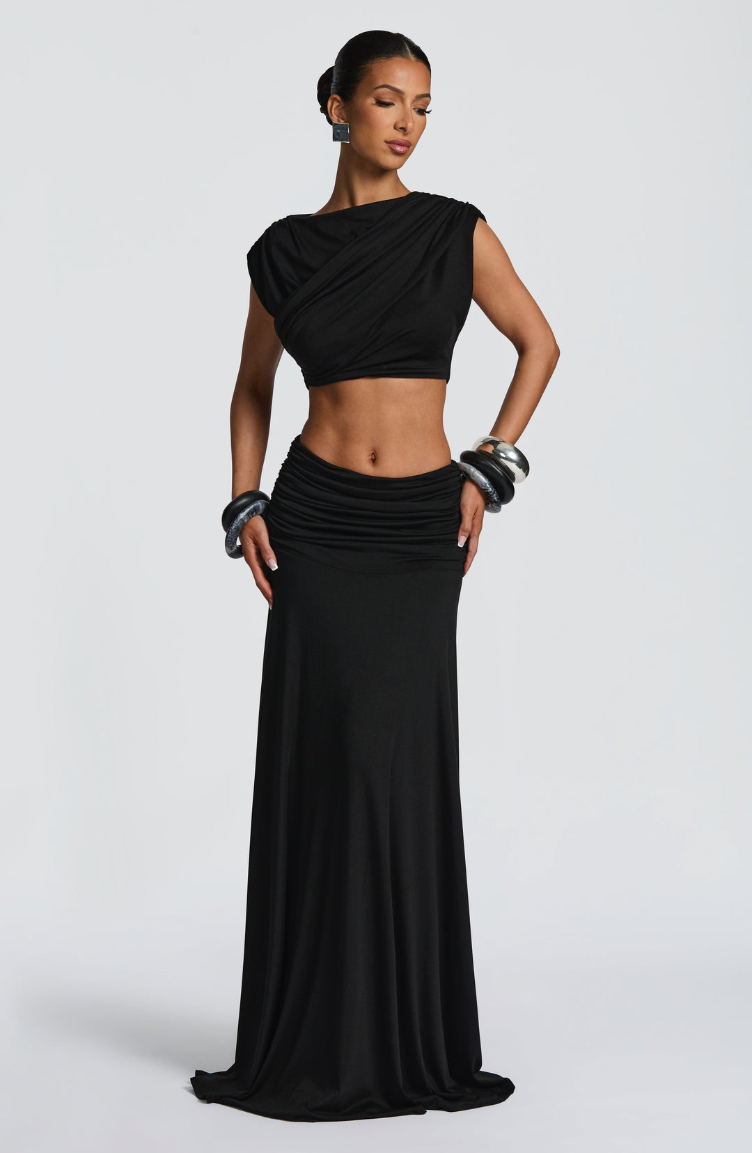 Rheari Maxi Skirt in Black by Clandour, product photo 2