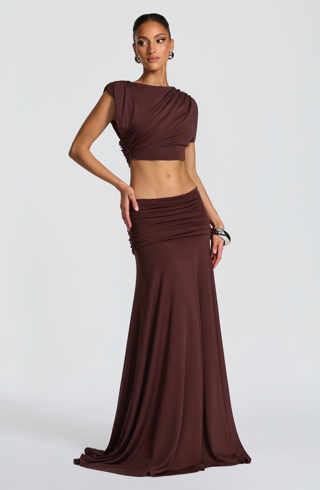 Rheari Maxi Skirt in Plum Brown by Clandour, product photo 4