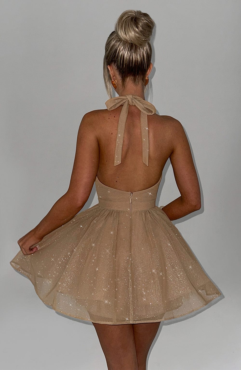 Seraia Mini Dress in Gold Sparkle by Clandour, product photo 2