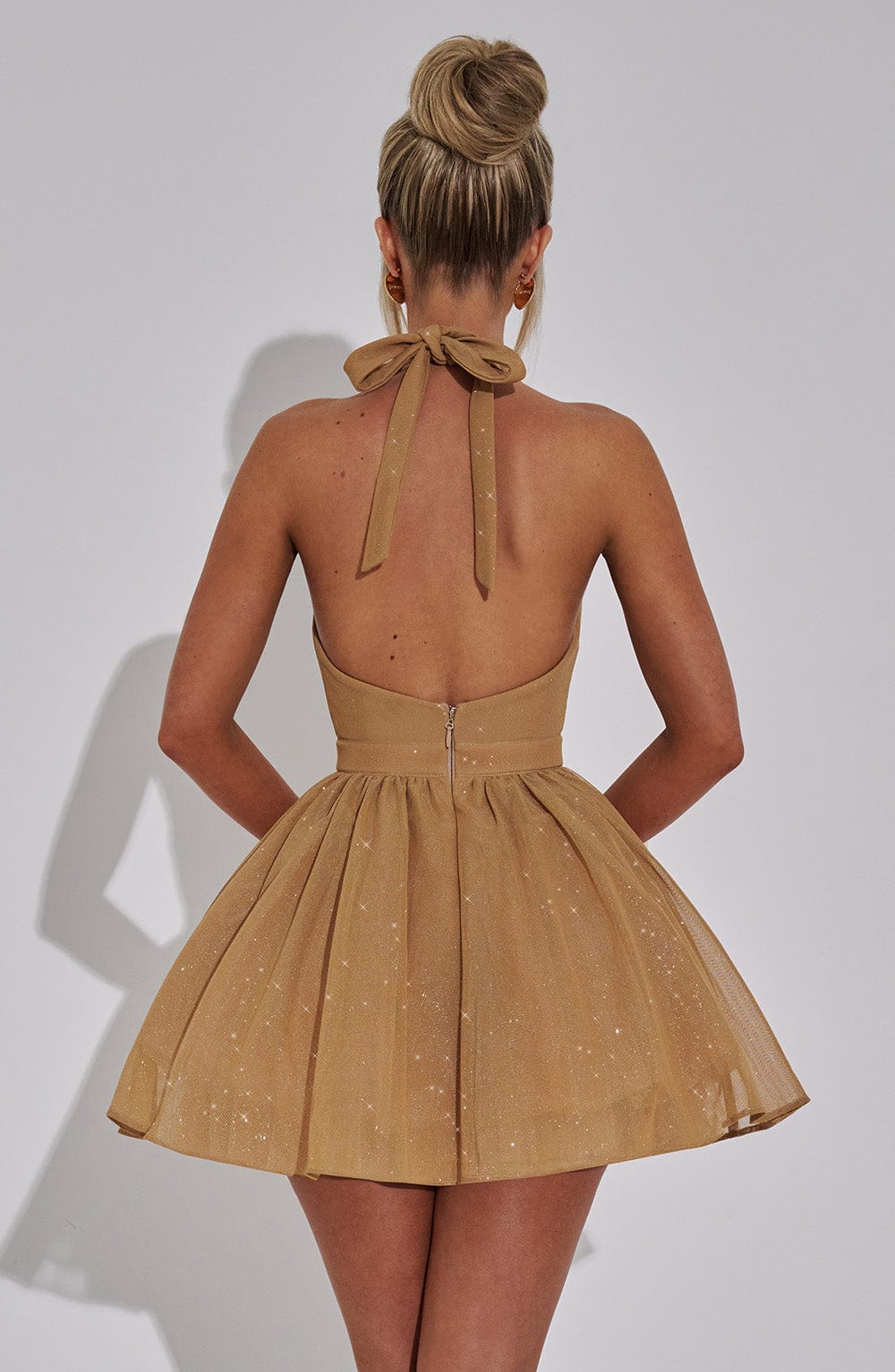 Seraia Mini Dress in Gold Sparkle by Clandour, product photo 6