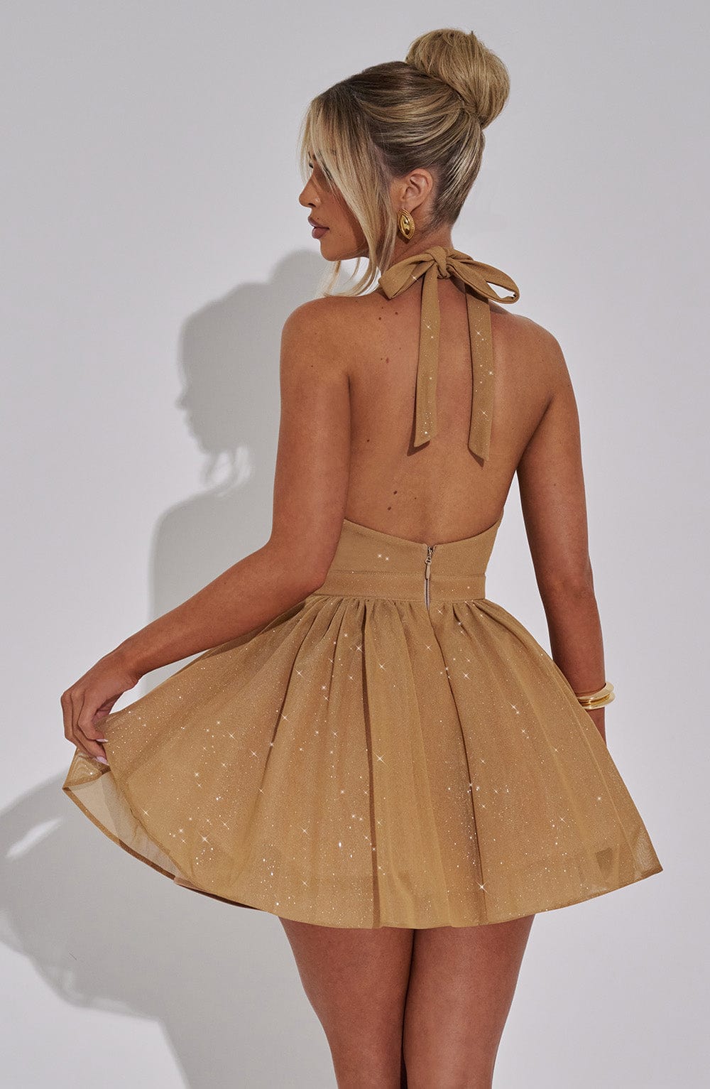 Seraia Mini Dress in Gold Sparkle by Clandour, product photo 8