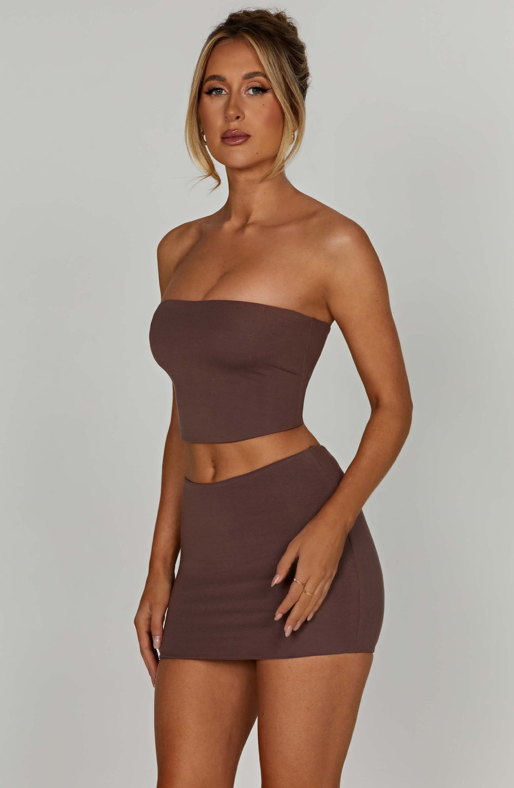 Seramira Mini Skirt in Chocolate by Clandour, product photo 2