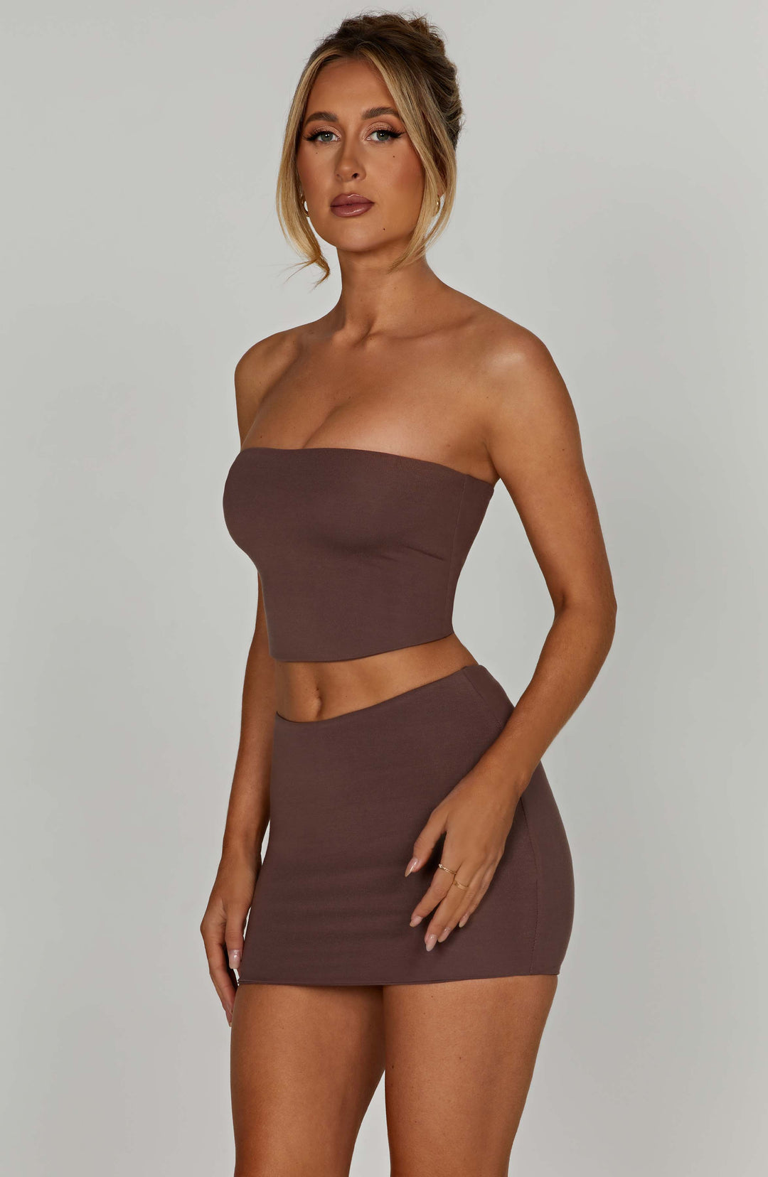 Seramira Mini Skirt in Chocolate by Clandour, product photo 2