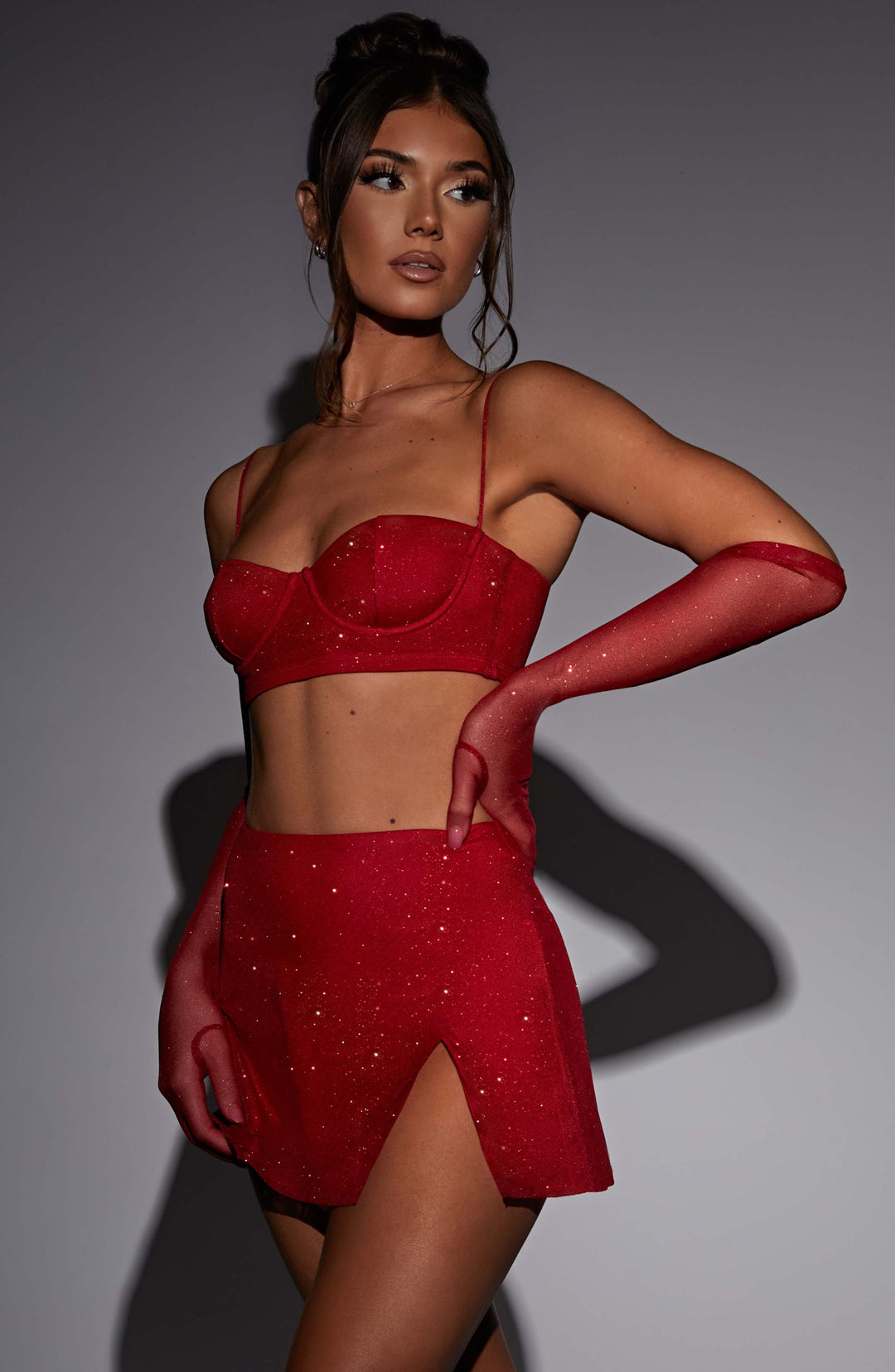 Seranna Mini Skirt in Red Sparkle by Clandour, product photo 1