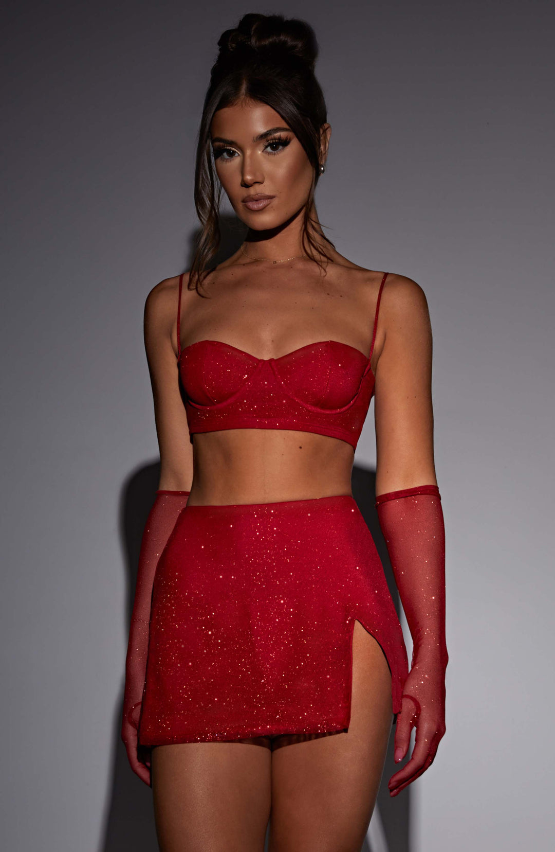 Seranna Mini Skirt in Red Sparkle by Clandour, product photo 3