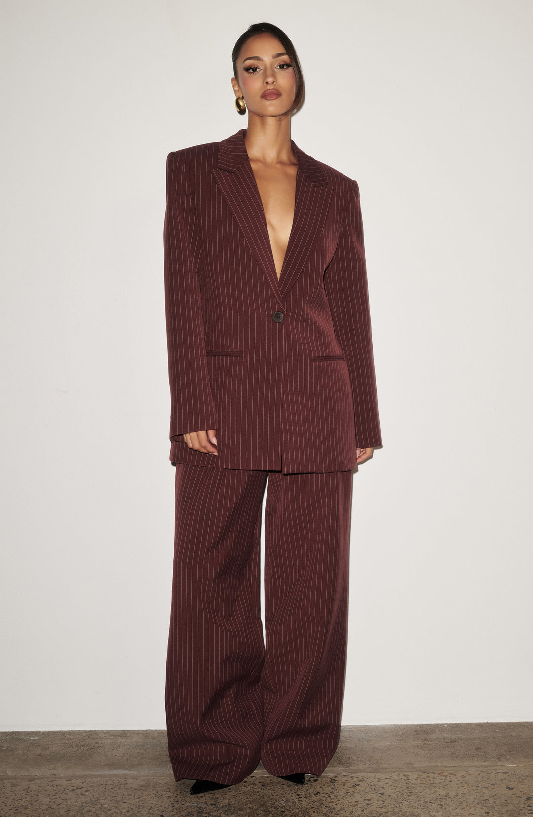 Serara Blazer in Burgundy Pinstripe by Clandour, product photo 4