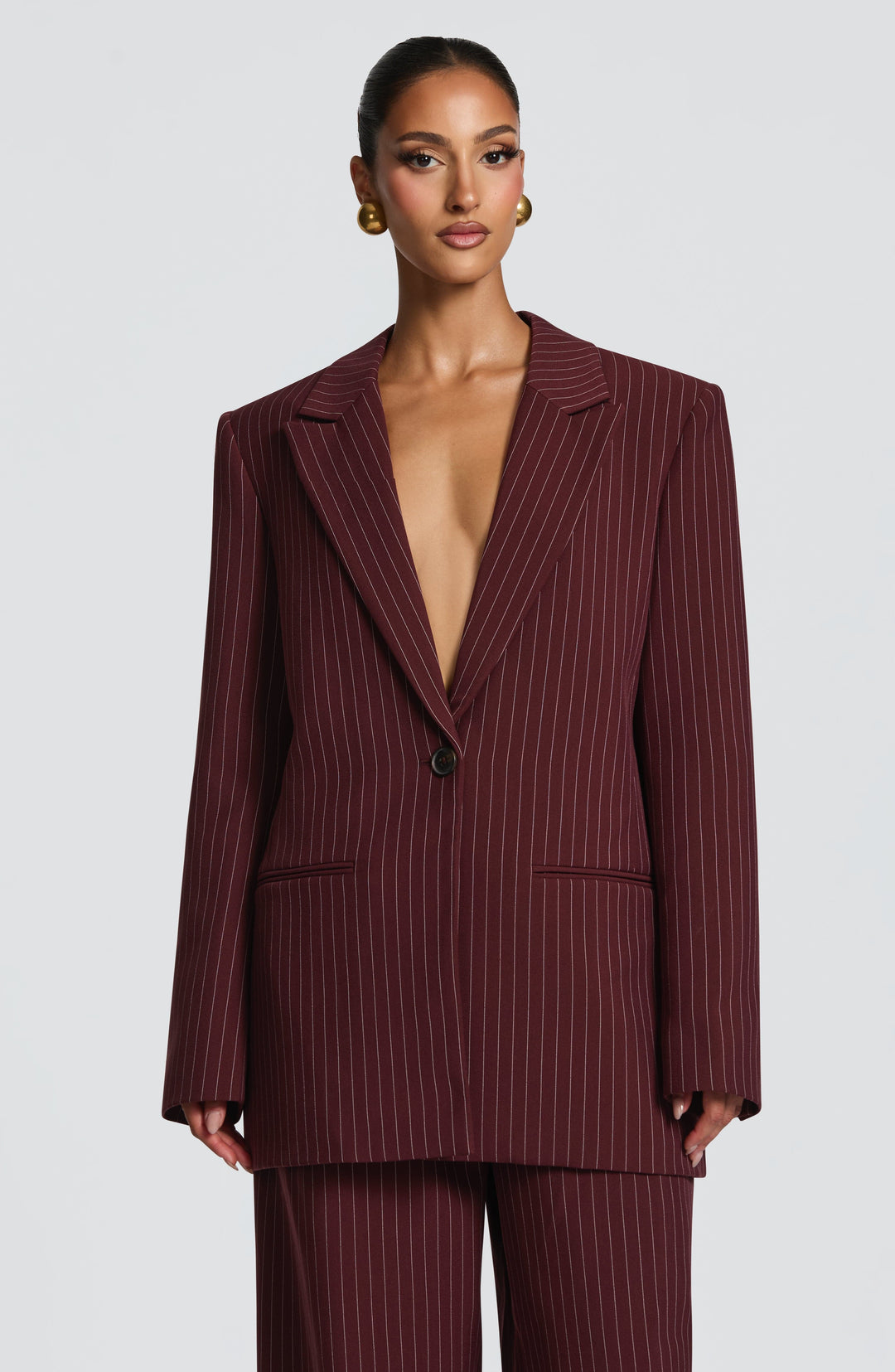 Serara Blazer in Burgundy Pinstripe by Clandour, product photo 5