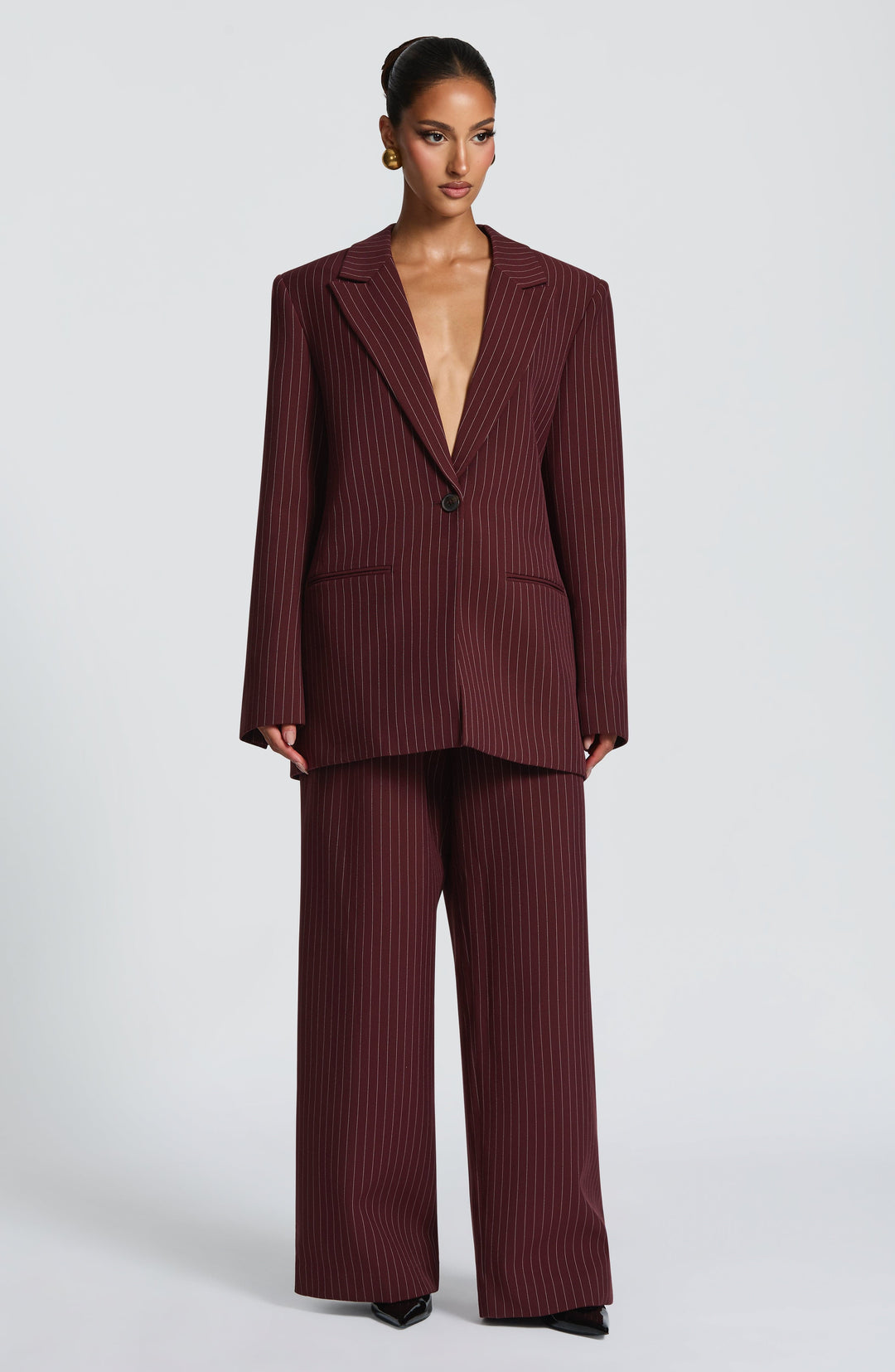 Serara Blazer in Burgundy Pinstripe by Clandour, product photo 8