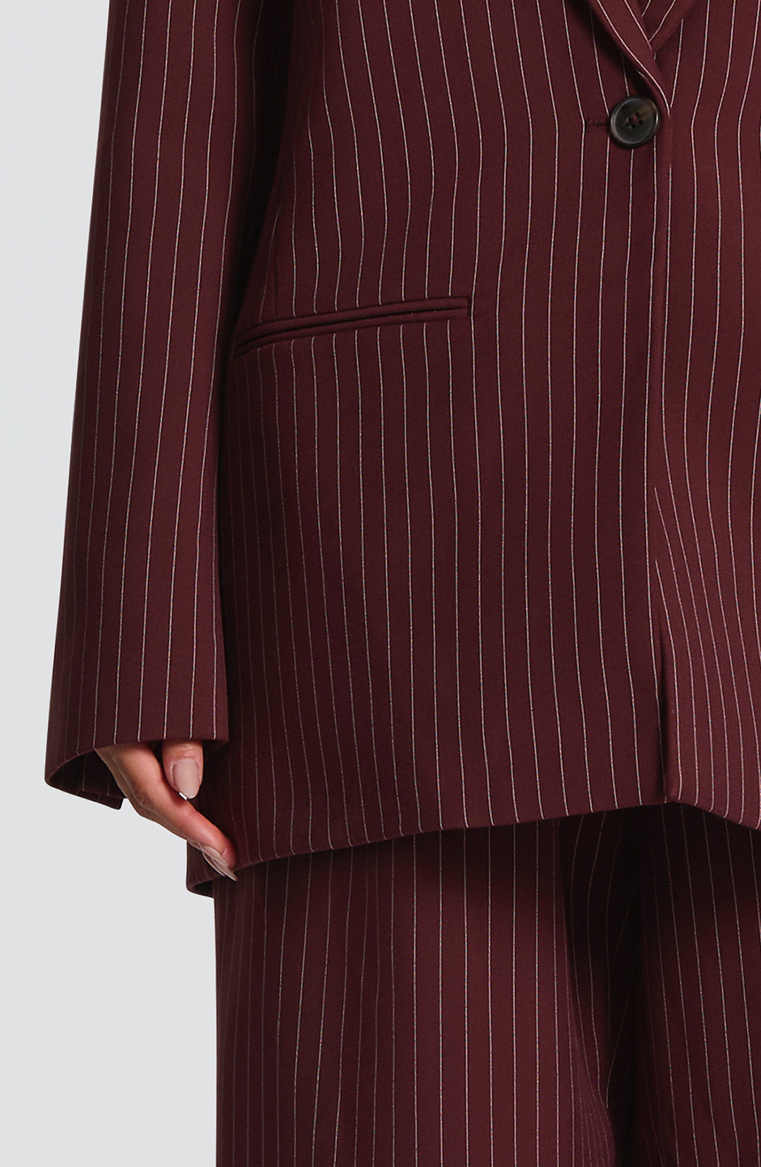 Serara Blazer in Burgundy Pinstripe by Clandour, product photo 9