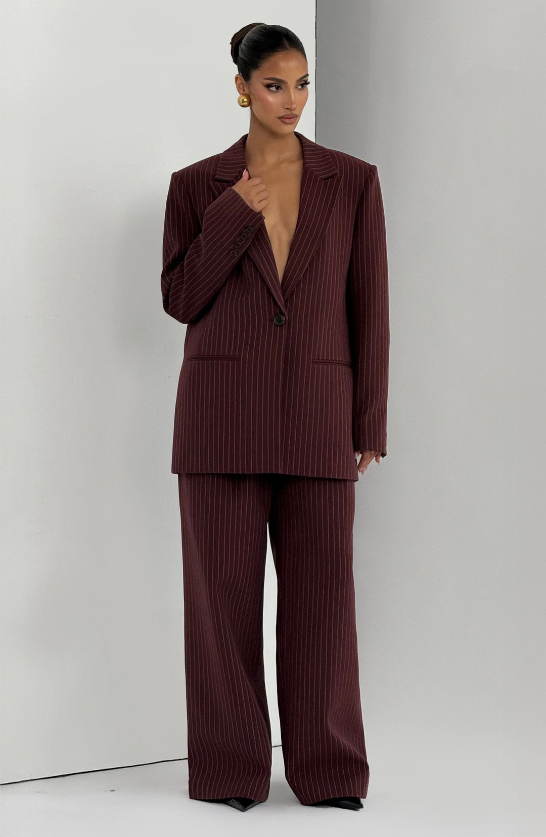 Serara Blazer in Burgundy Pinstripe by Clandour, product photo 10