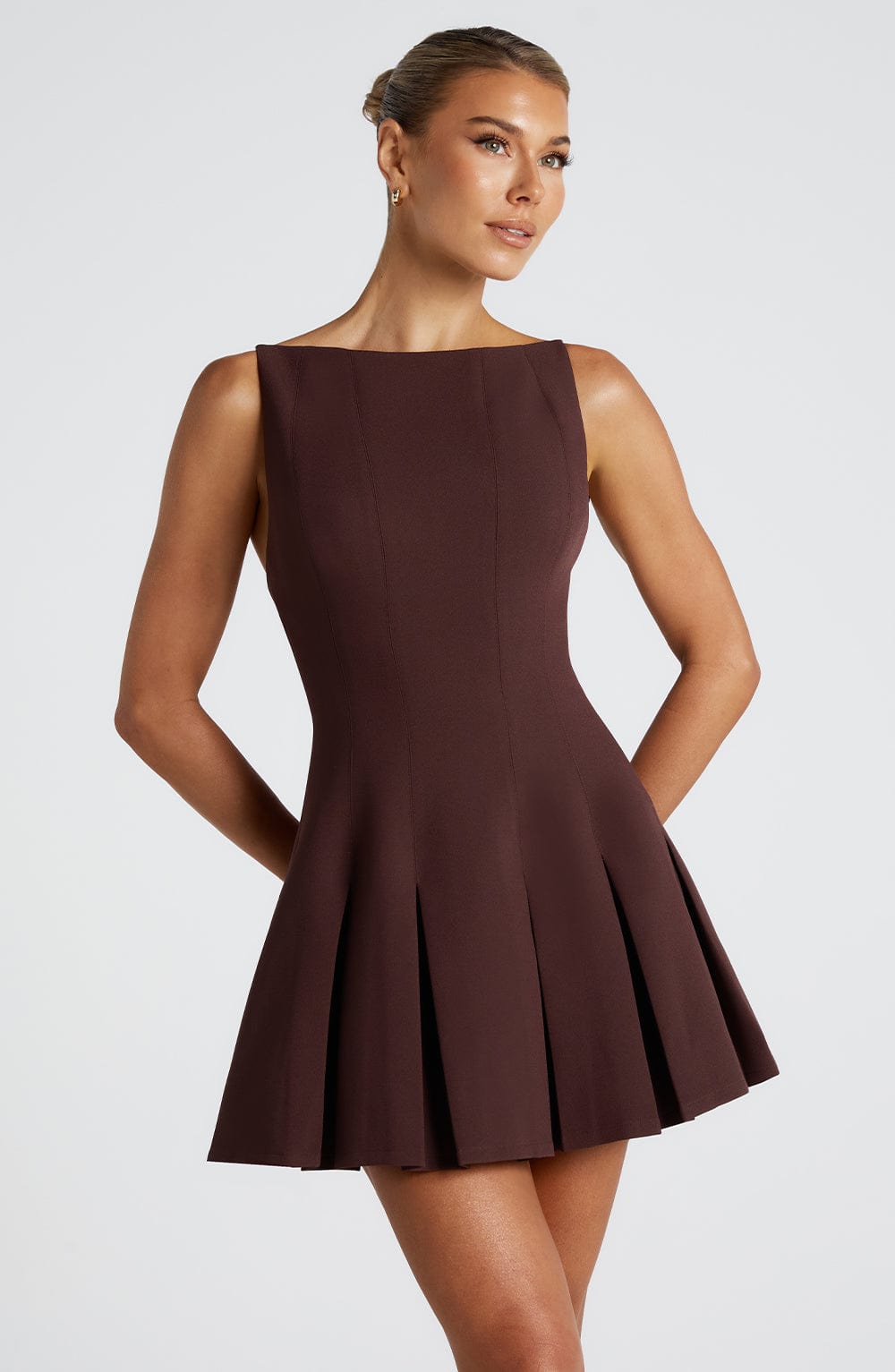 Taliaia Mini Dress in Plum Brown by Clandour, product photo 3