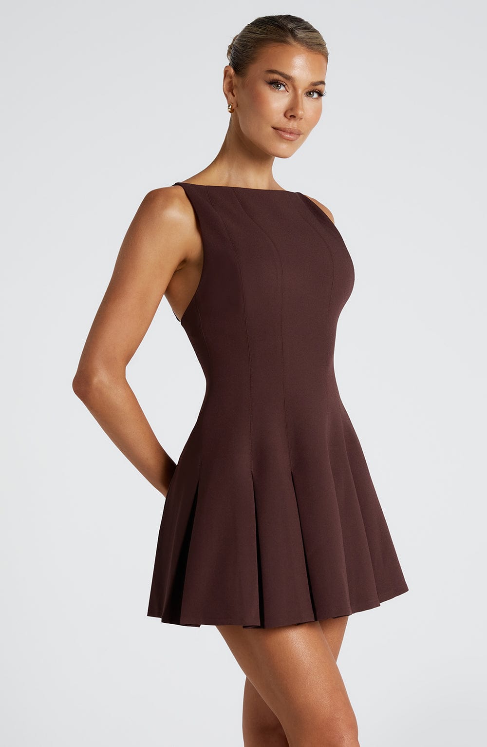 Taliaia Mini Dress in Plum Brown by Clandour, product photo 4