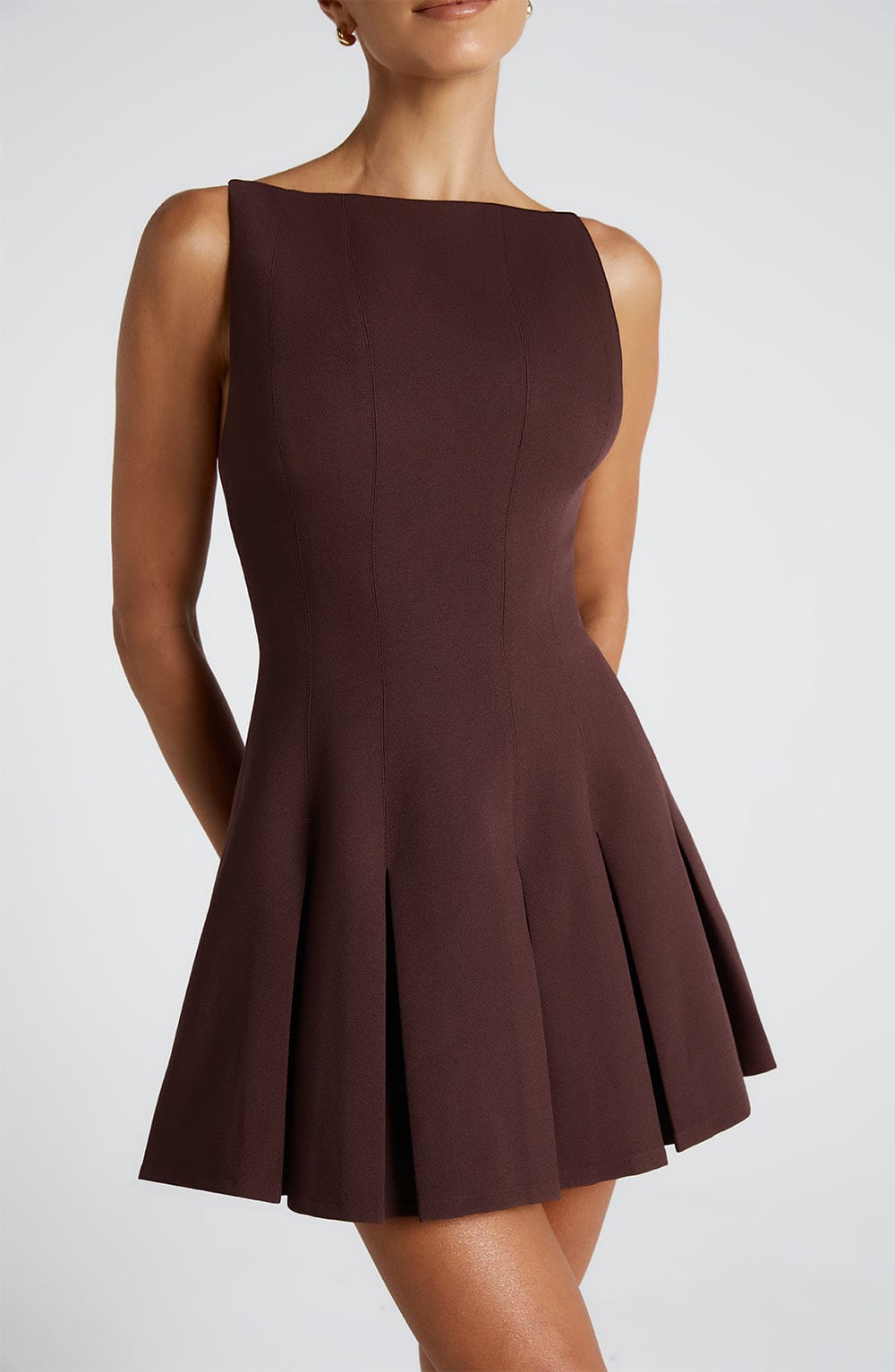 Taliaia Mini Dress in Plum Brown by Clandour, product photo 10