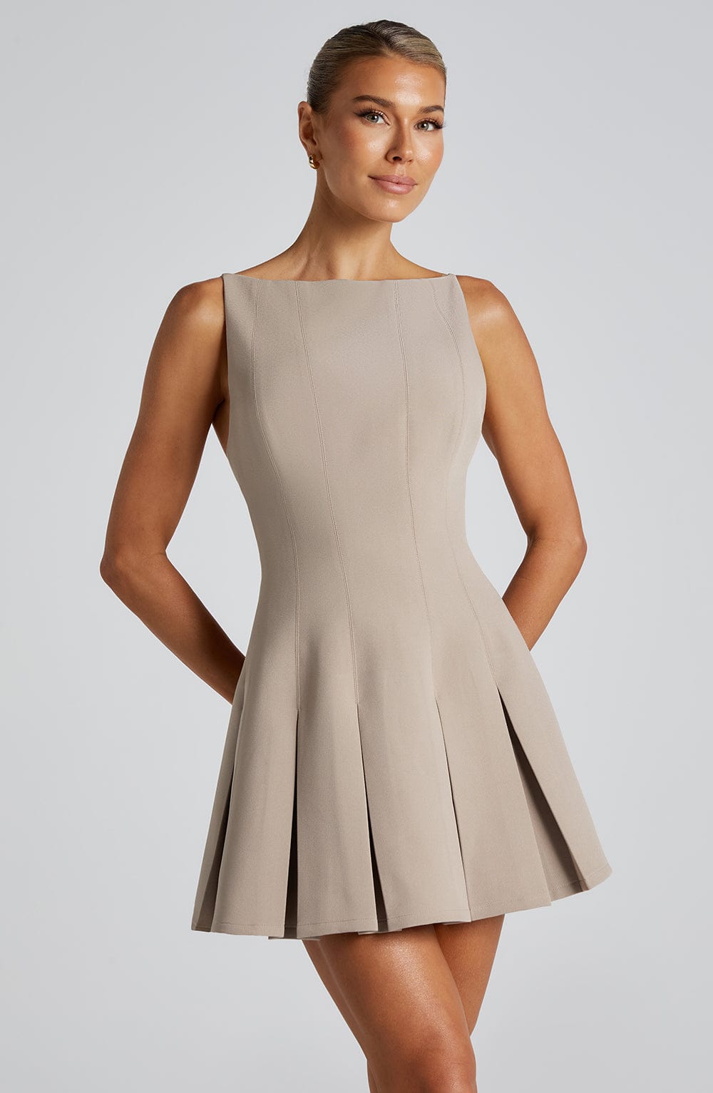 Taliaia Mini Dress in Taupe by Clandour, product photo 1