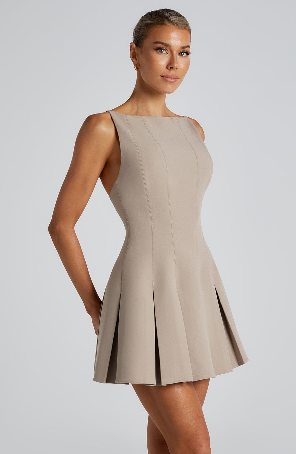 Taliaia Mini Dress in Taupe by Clandour, product photo 3