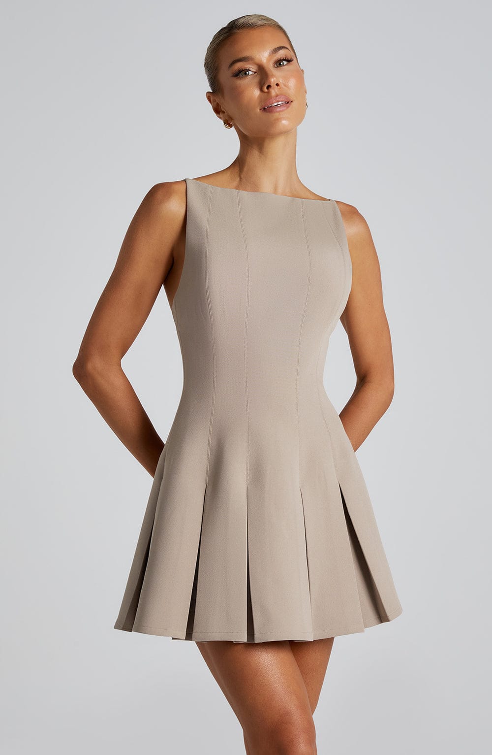 Taliaia Mini Dress in Taupe by Clandour, product photo 6
