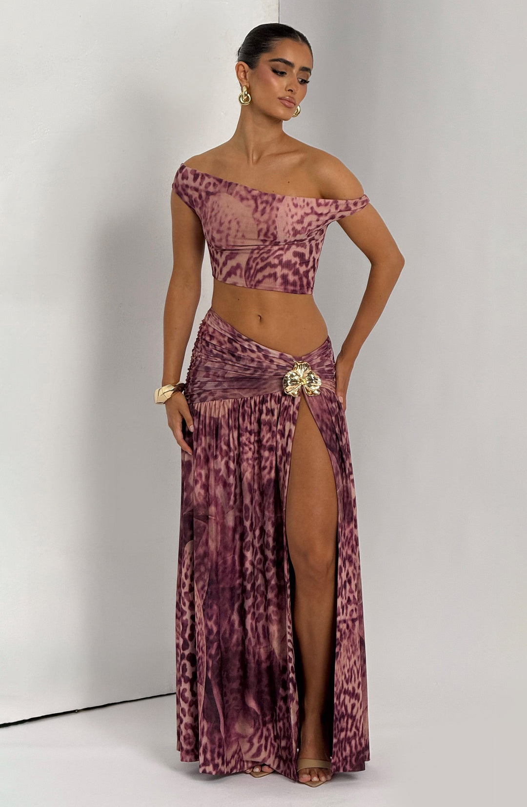 Talialina Maxi Skirt in Magenta Orchid Print by Clandour, product photo 5