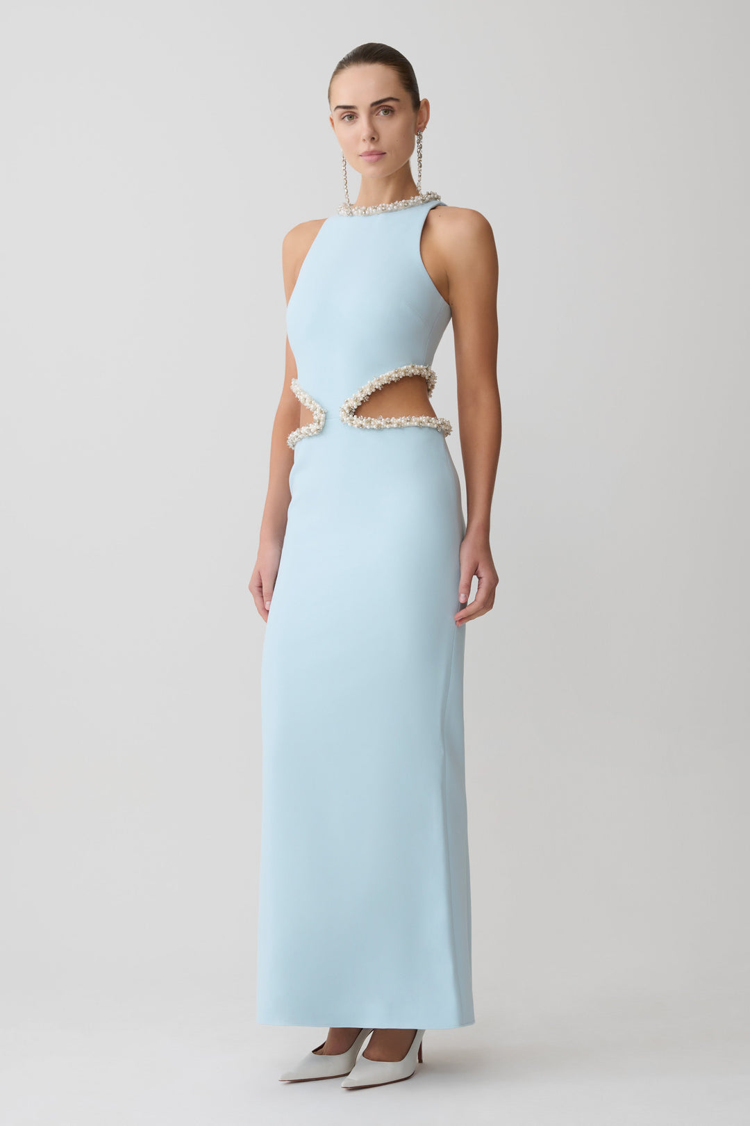 embellished cut-out maxi dress Khaki PrettyLittleThing Chiffon Halter Neck Embellished Cut Out Maxi Dress