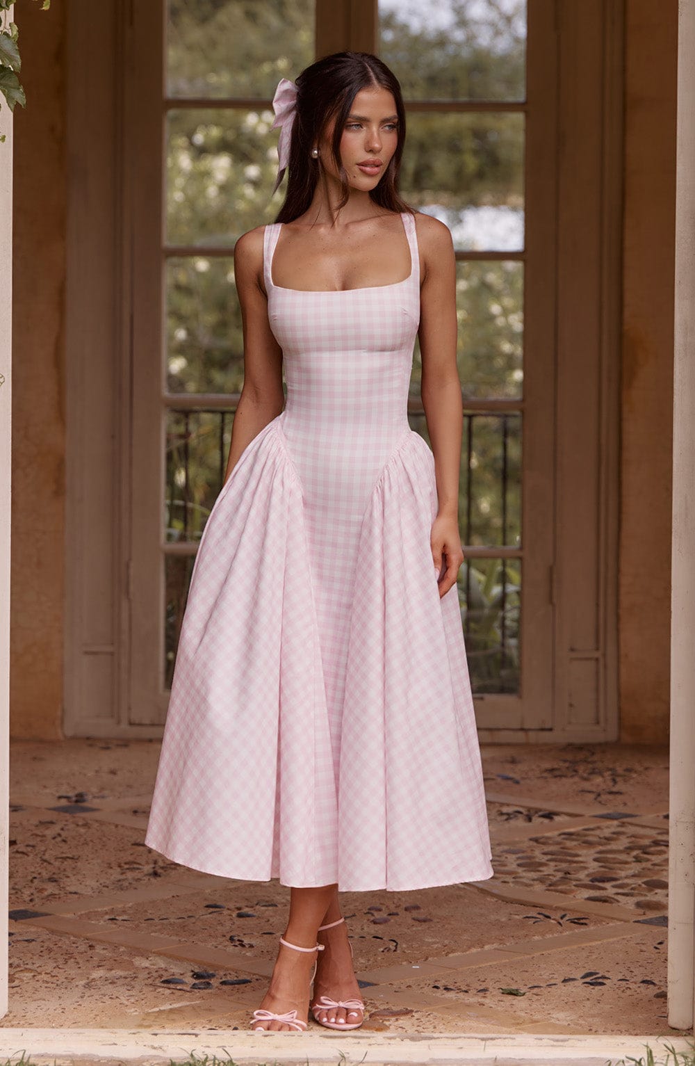 Velaelia Midi Dress in Blush Gingham by Clandour, product photo 1