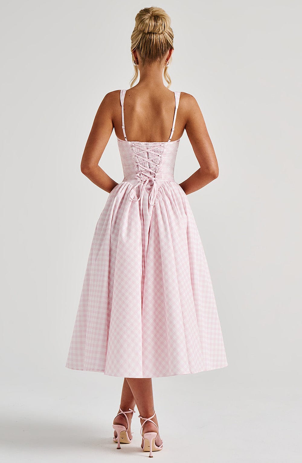 Velaelia Midi Dress in Blush Gingham by Clandour, product photo 2