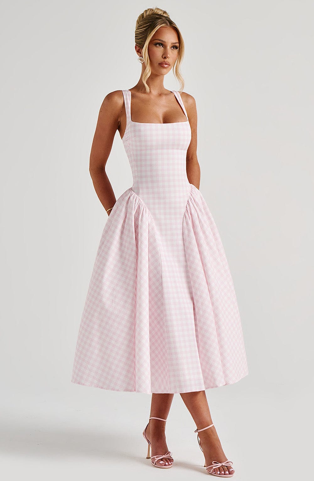 Velaelia Midi Dress in Blush Gingham by Clandour, product photo 4