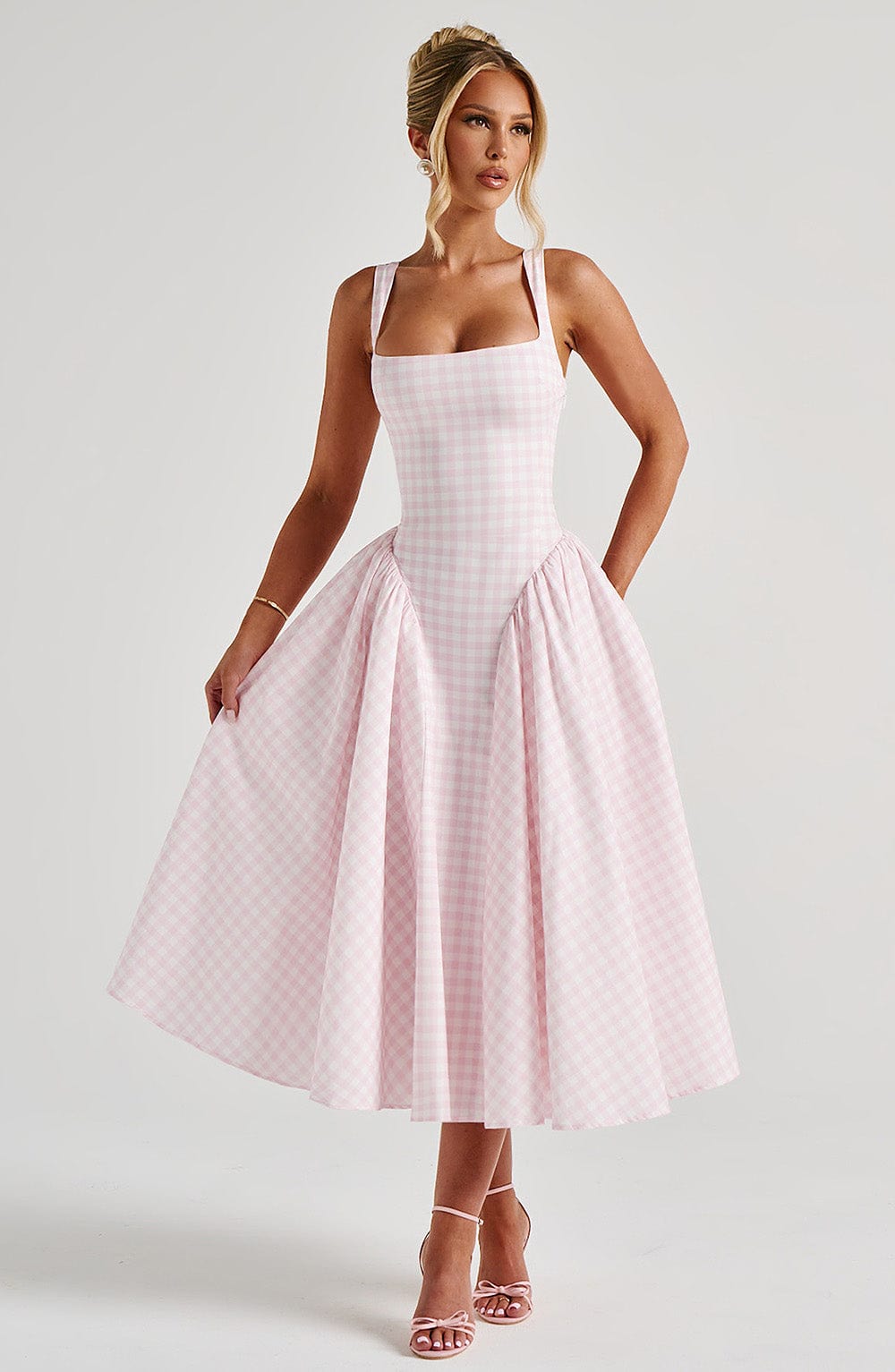 Velaelia Midi Dress in Blush Gingham by Clandour, product photo 5