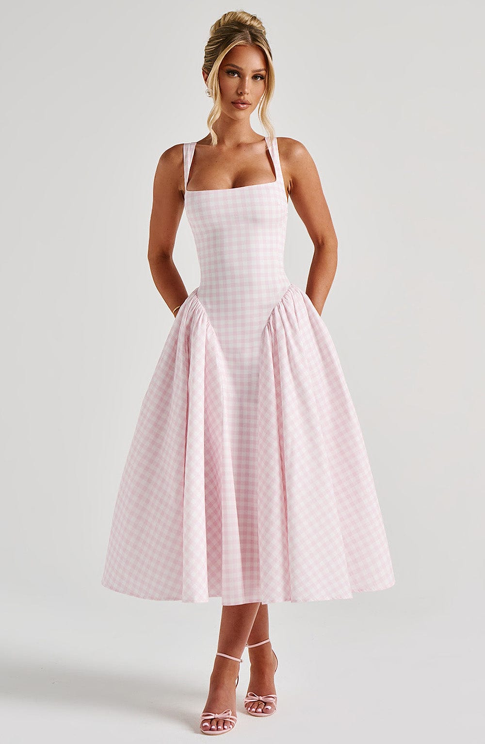 Velaelia Midi Dress in Blush Gingham by Clandour, product photo 6