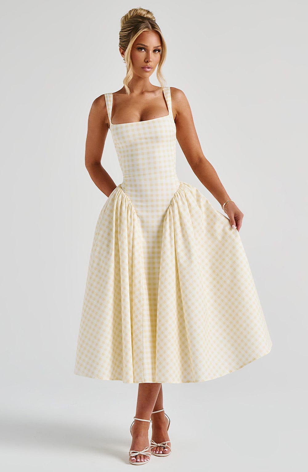 Velaelia Midi Dress in Lemon Gingham by Clandour, product photo 4
