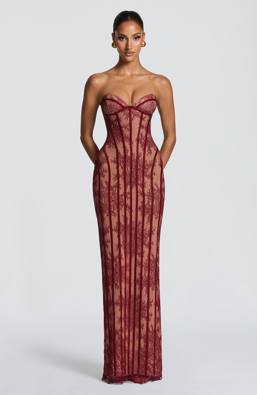 Velalina Maxi Dress in Burgundy by Clandour, product photo 5