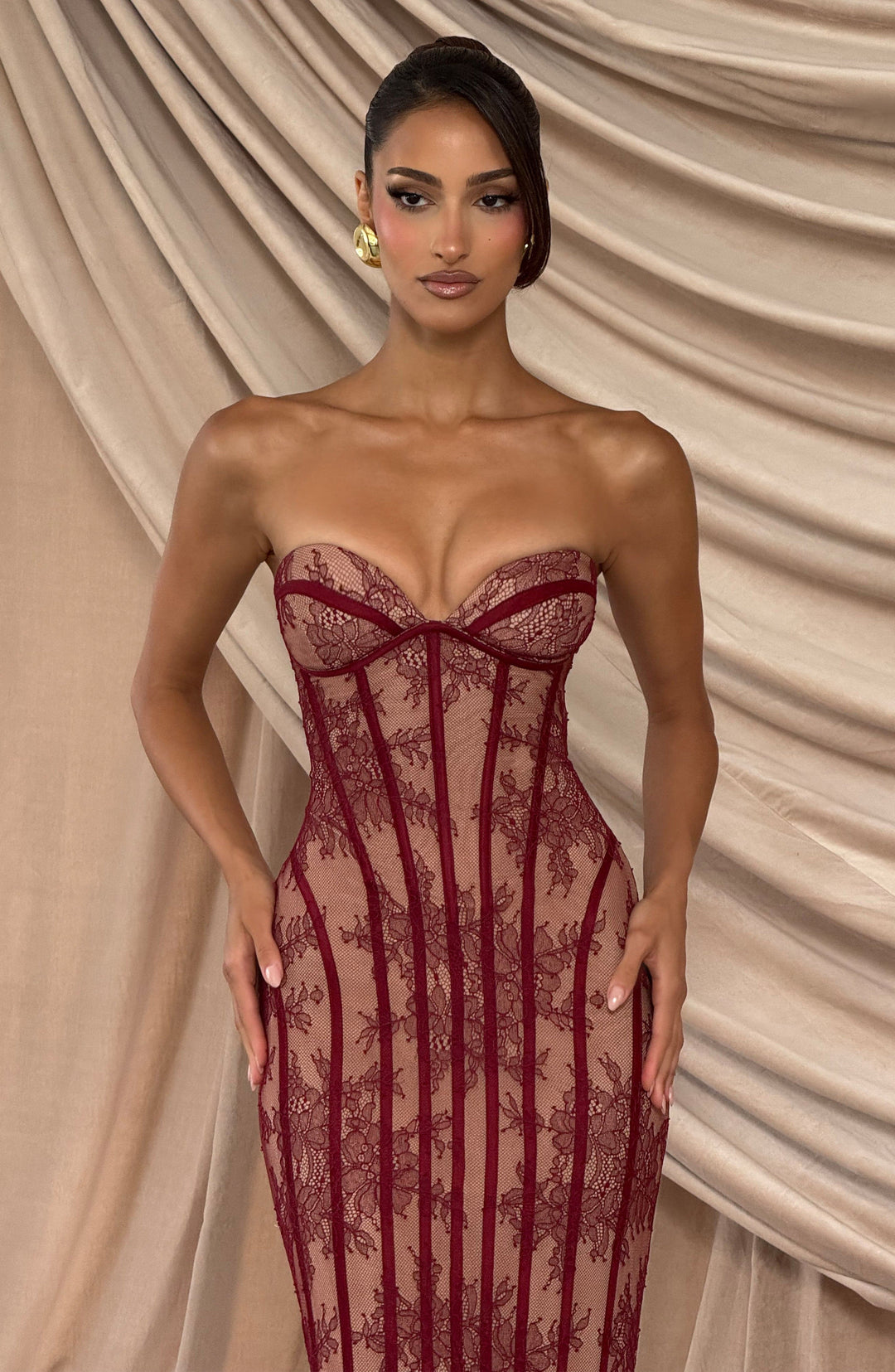 Velalina Maxi Dress in Burgundy by Clandour, product photo 10