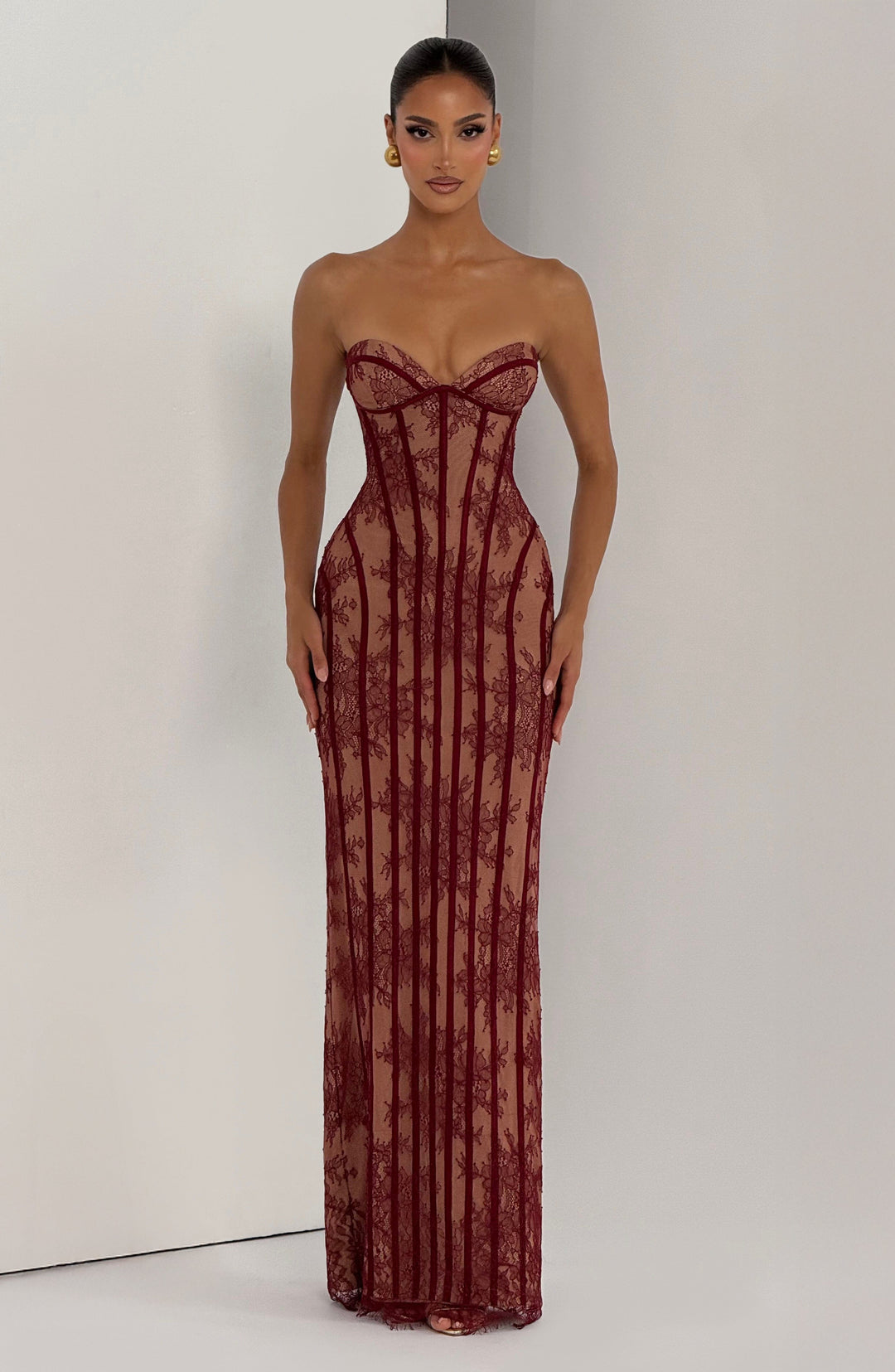 Velalina Maxi Dress in Burgundy by Clandour, product photo 12