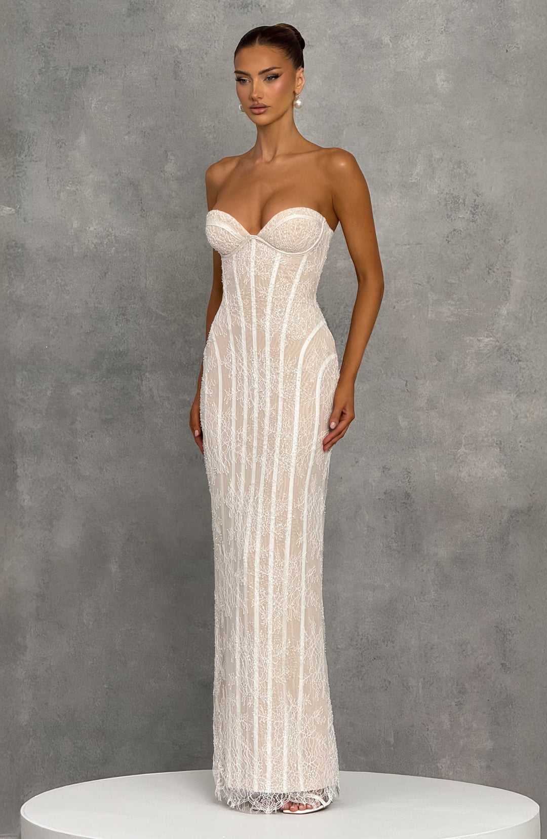 Velalina Maxi Dress in Ivory Embellishment by Clandour, product photo 6