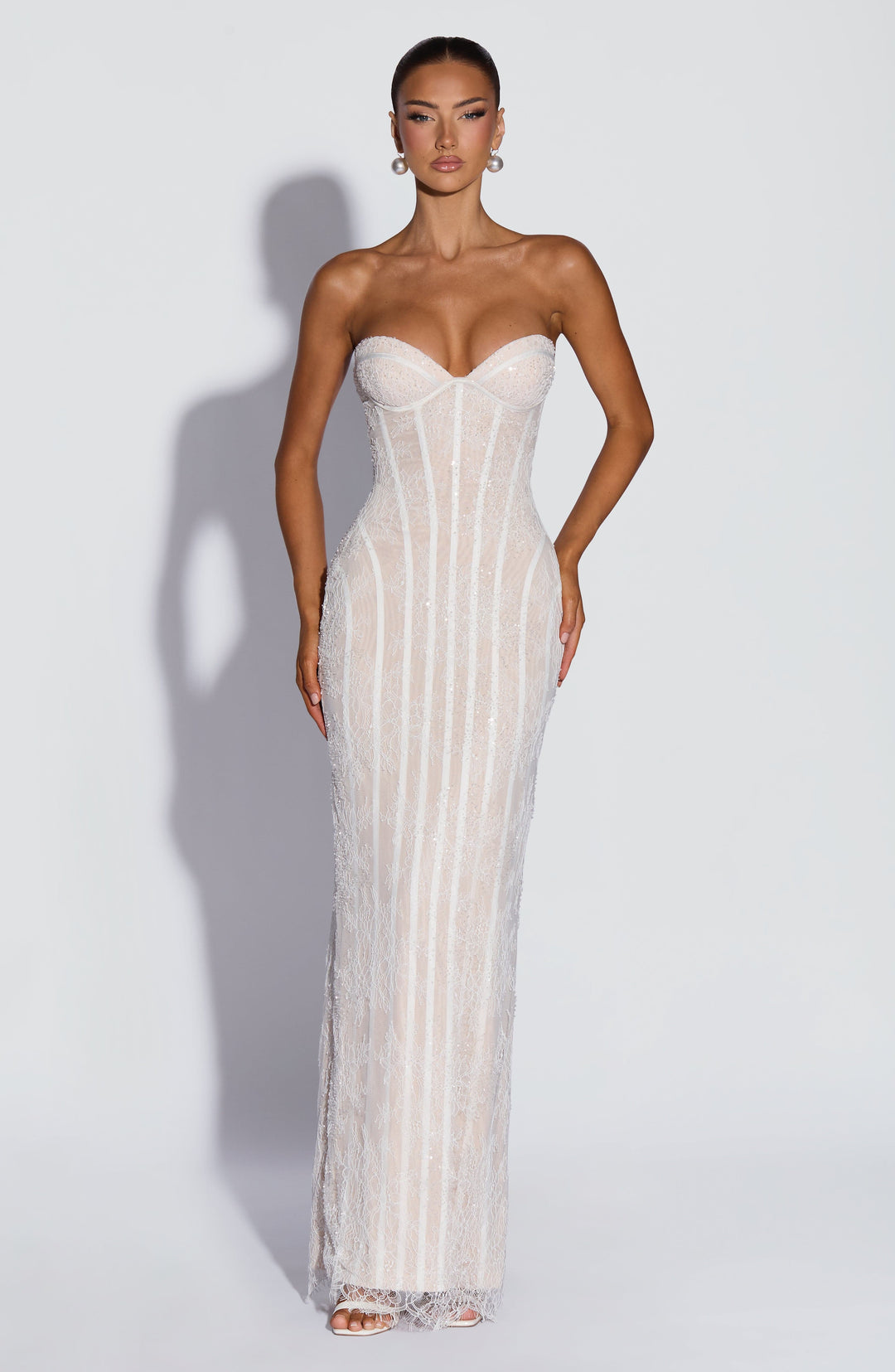 Velalina Maxi Dress in Ivory Embellishment by Clandour, product photo 11