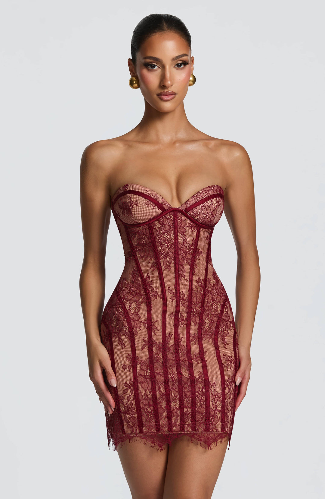 Velalina Mini Dress in Burgundy by Clandour, product photo 1