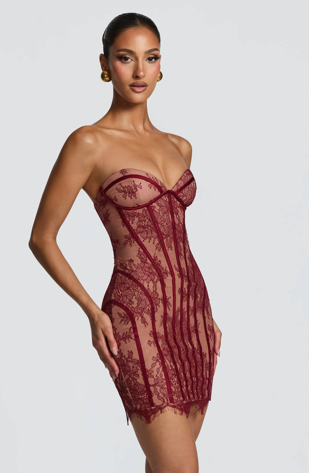 Velalina Mini Dress in Burgundy by Clandour, product photo 3