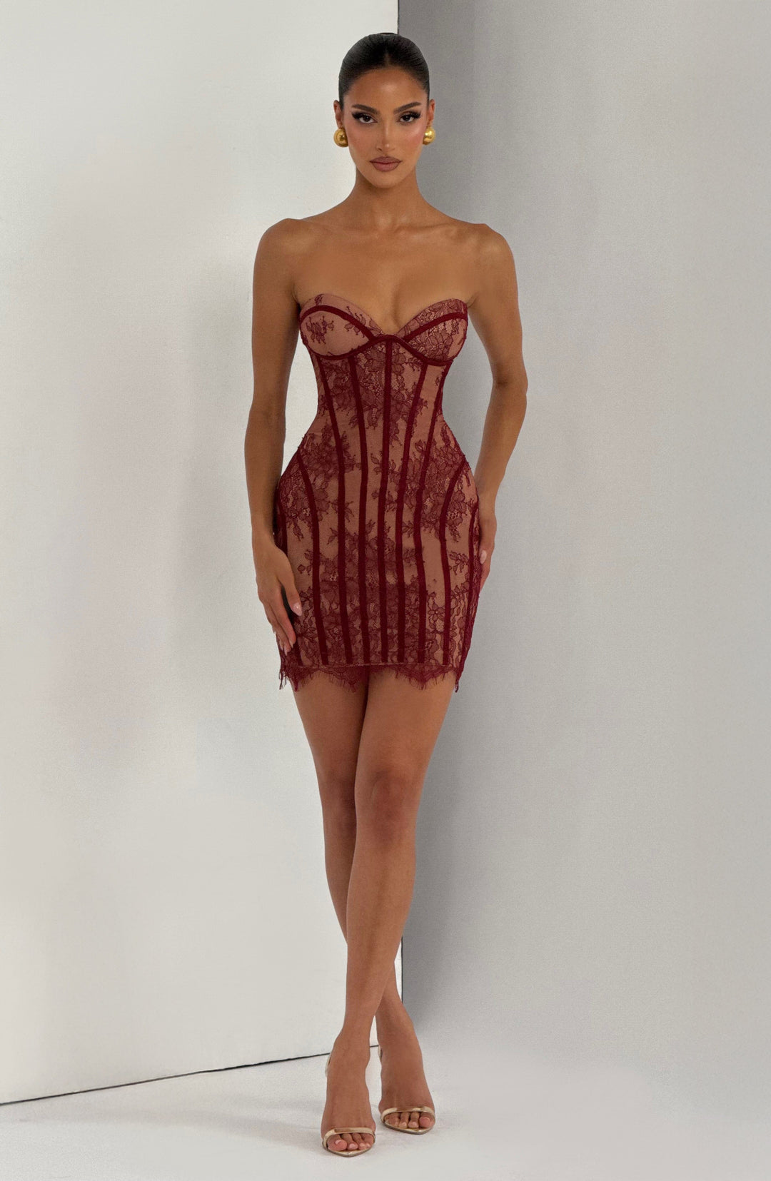 Velalina Mini Dress in Burgundy by Clandour, product photo 8