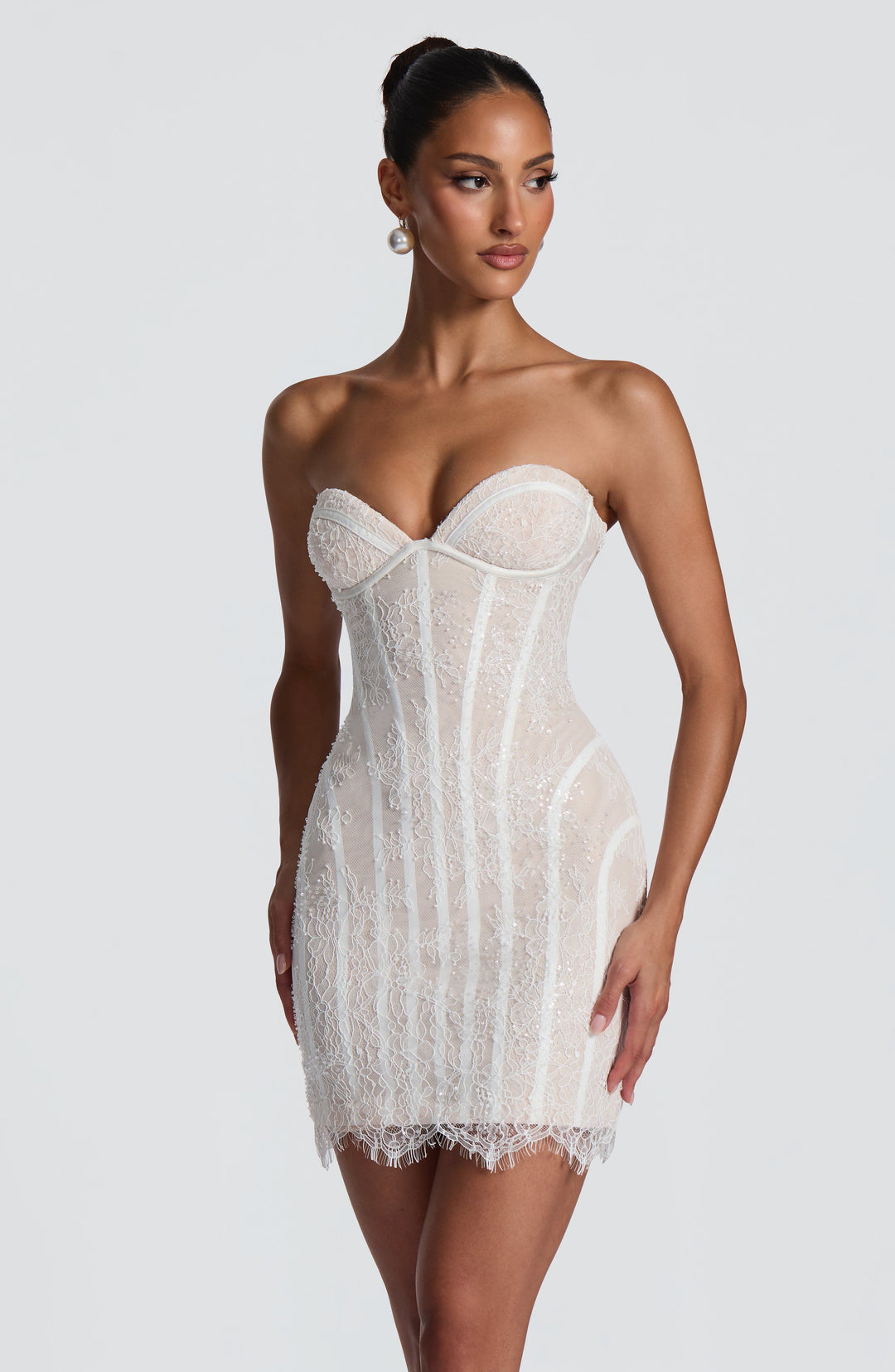 Velalina Mini Dress in Ivory Embellishment by Clandour, product photo 5