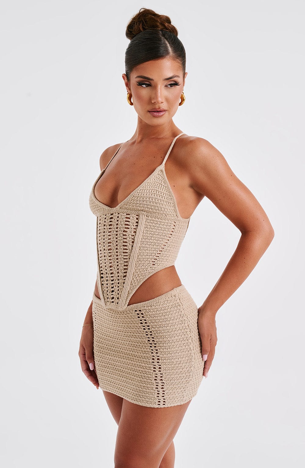 Velaola Mini Skirt in Beige by Clandour, product photo 4