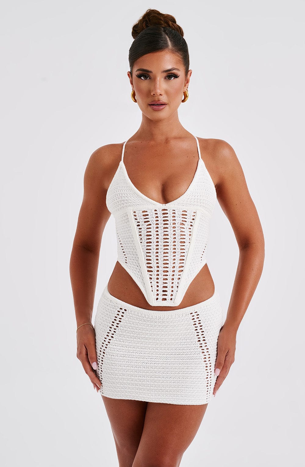 Velaola Mini Skirt in White by Clandour, product photo 4