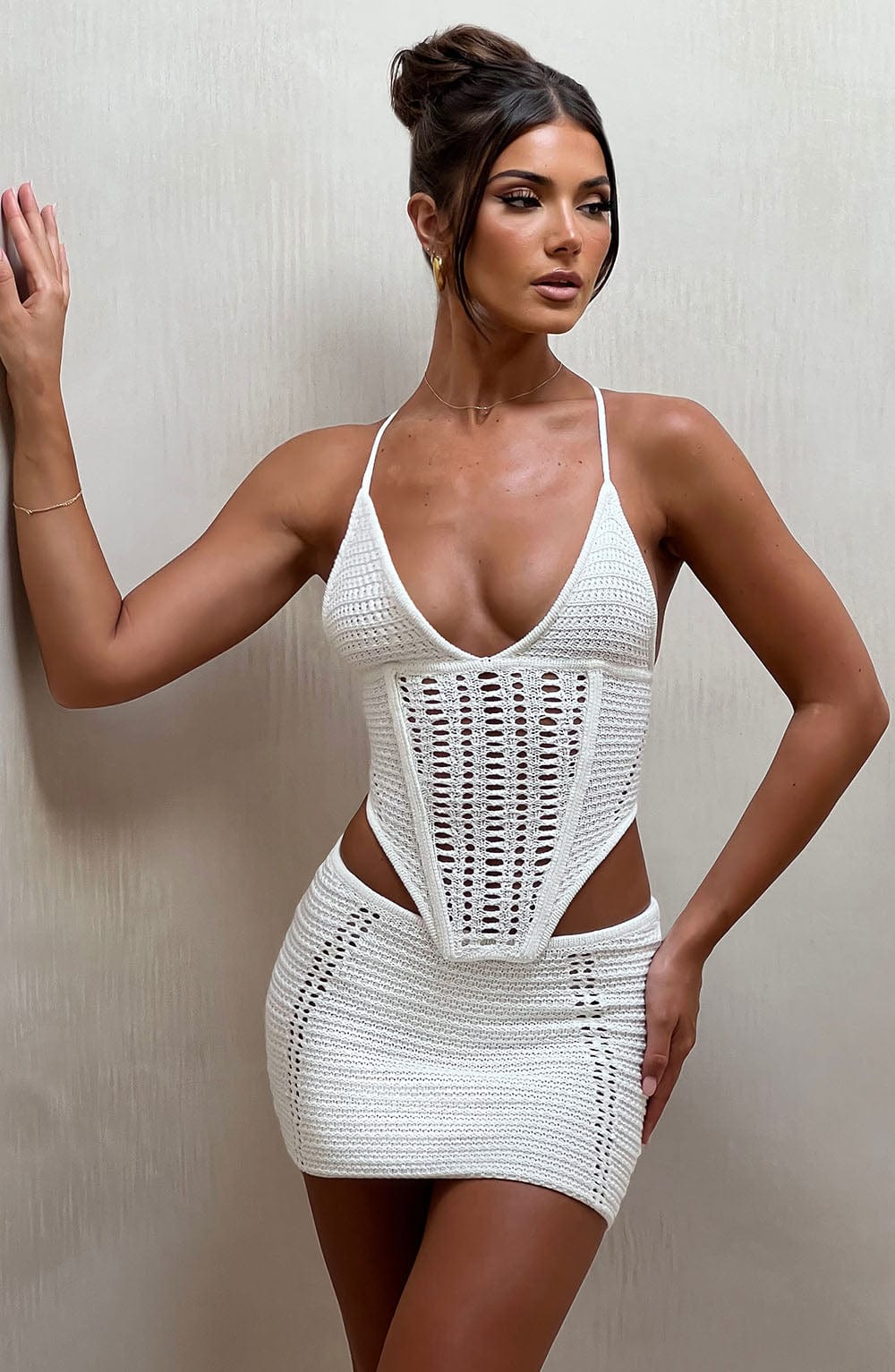 Velaola Mini Skirt in White by Clandour, product photo 7