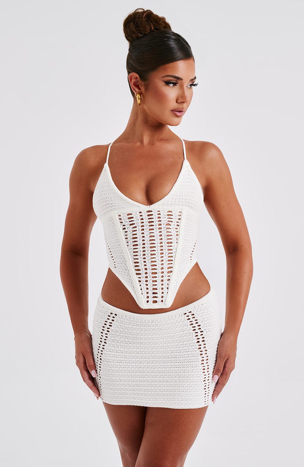 Velaola Mini Skirt in White by Clandour, product photo 8